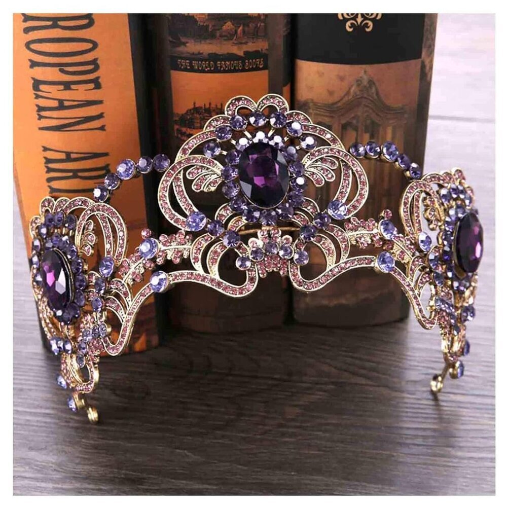 Wedding Bridal Crown Tiara Violet Rhinestone Vintage Headband for Women Girls